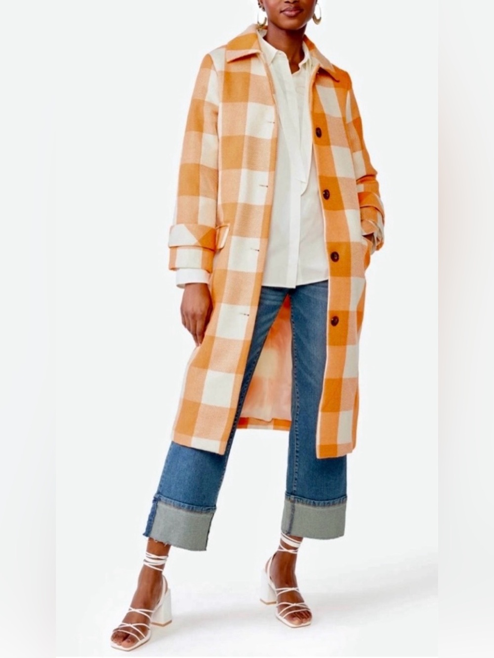 NWT Scoop Checkered plaid Long Wool-Blend Coat large